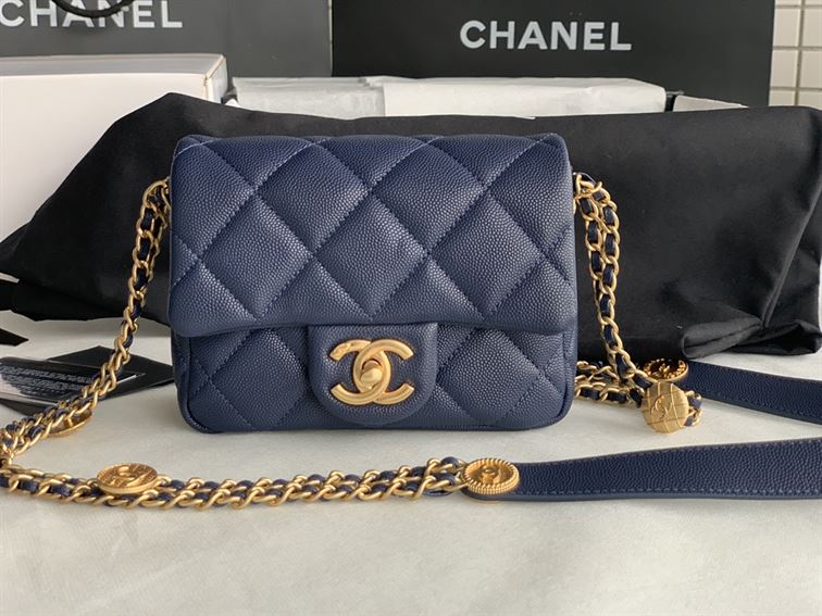 Chanel Mini Flap Bag Navy Blue Shiny Calfskin - Image 3