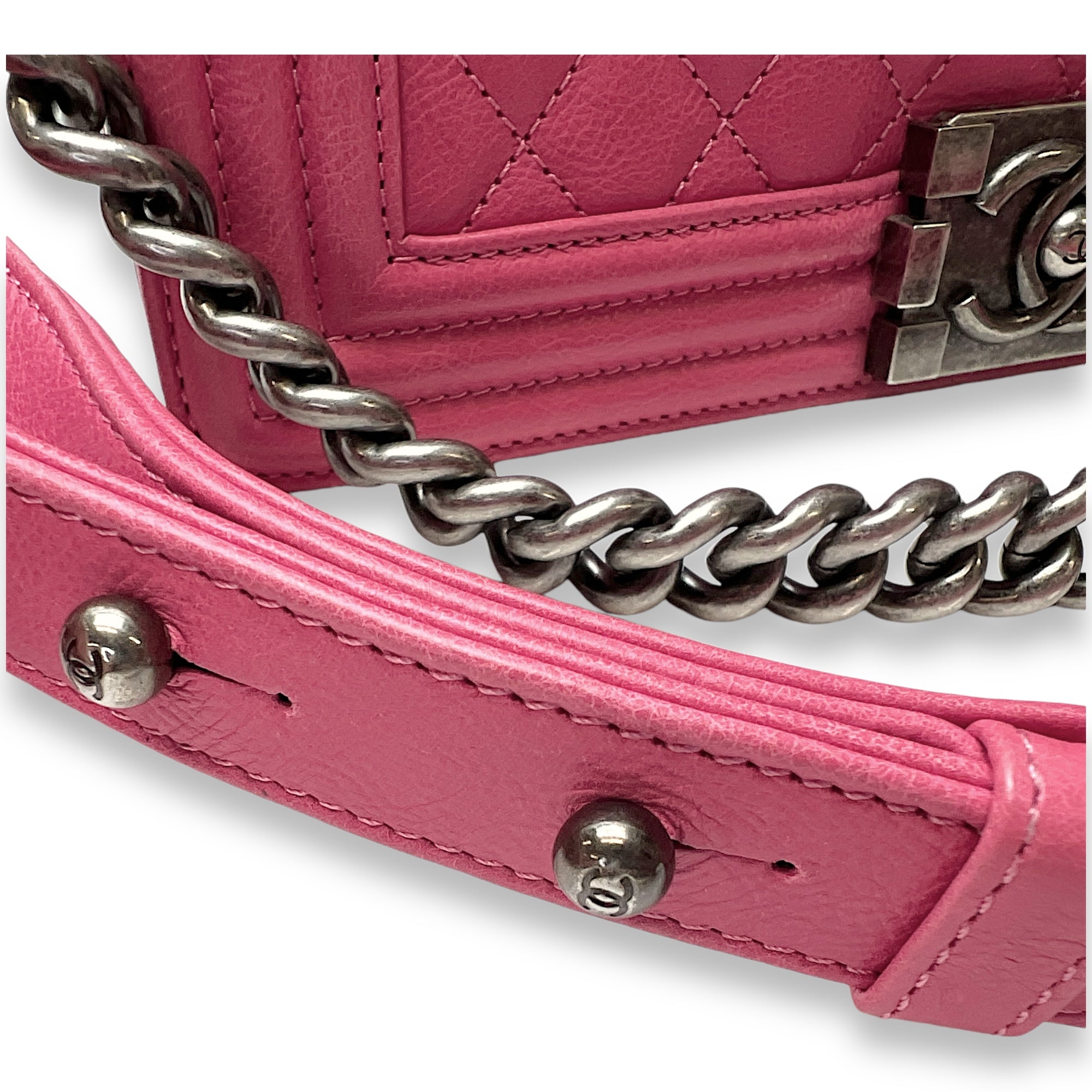 Boy Medium Pink Shoulder Bag in Calfskin, hardware - Image 14