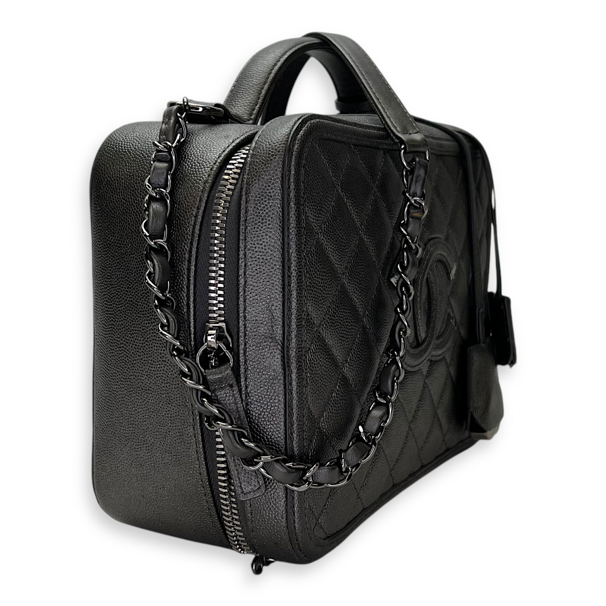 CC Filigree Large Silver Top Handle Bag in Caviar Leather, Silver hardware - Image 4