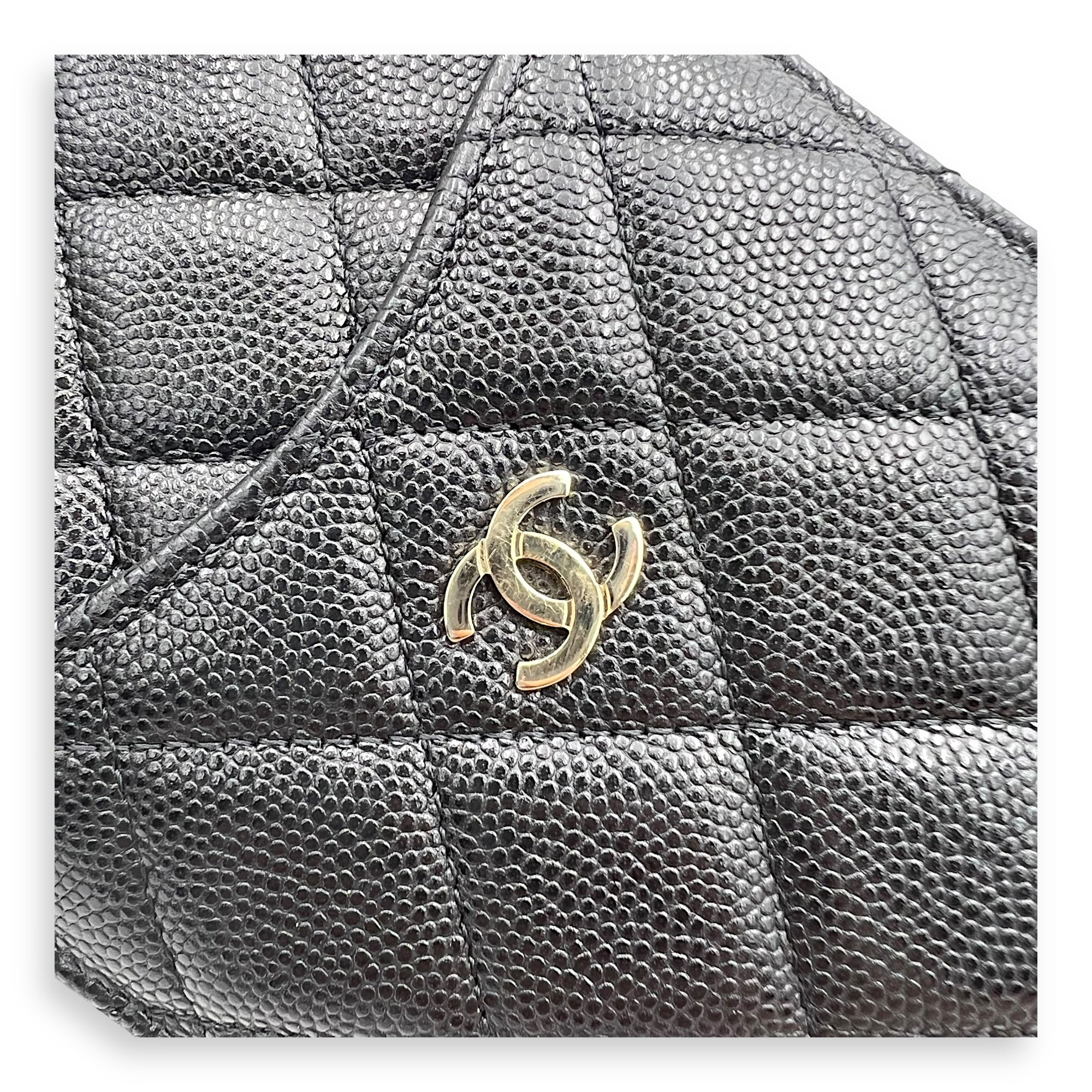 CC Black Phone Holder with Card Holder in Caviar Leather, Gold hardware - Image 10