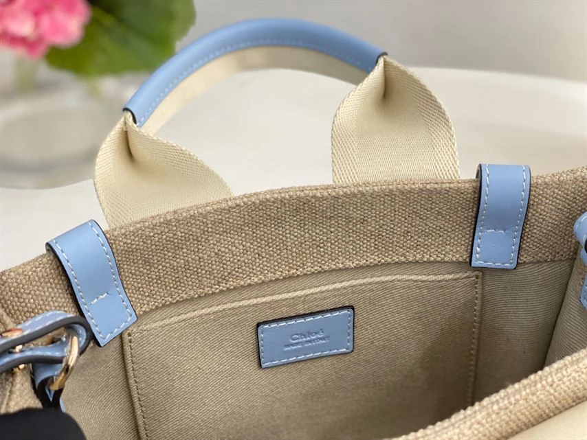 Chloé Small Woody Tote Bag Linen canvas Calfskin With Chloé Logo - MB020 - Image 7