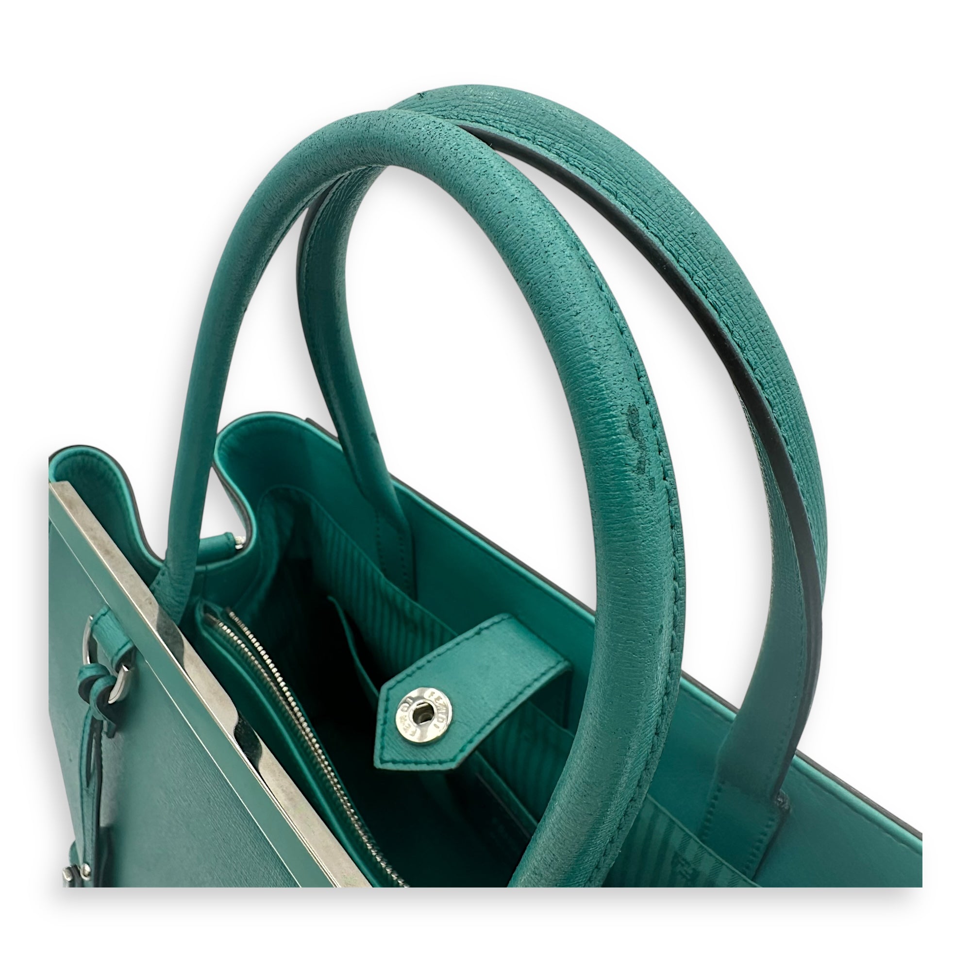 2 jours Top Handle Bag Medium Blue in Calfskin, Silver hardware - Image 11