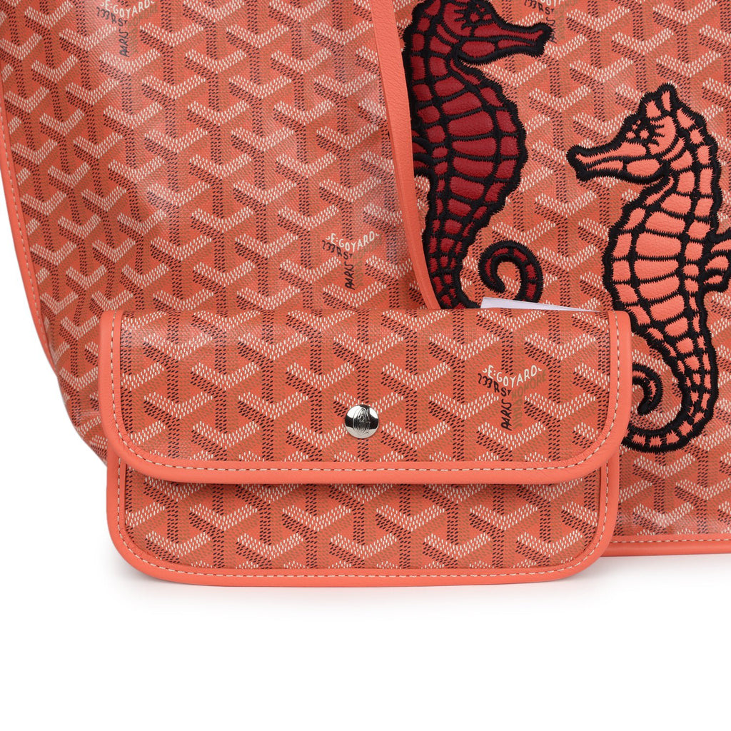 Goyard Goyardine Coral Anjou PM Embroidered Seahorse Bag Palladium Hardware - Image 8