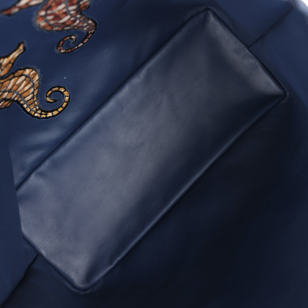 Goyard Goyardine Navy Blue Anjou PM Embroidered Seahorse Bag Palladium Hardware - Image 9