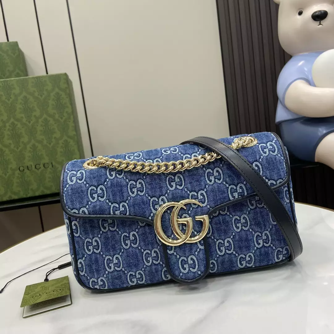 GG Marmont Small Shoulder Bag in Blue GG Denim - Repbags.ru - Image 3