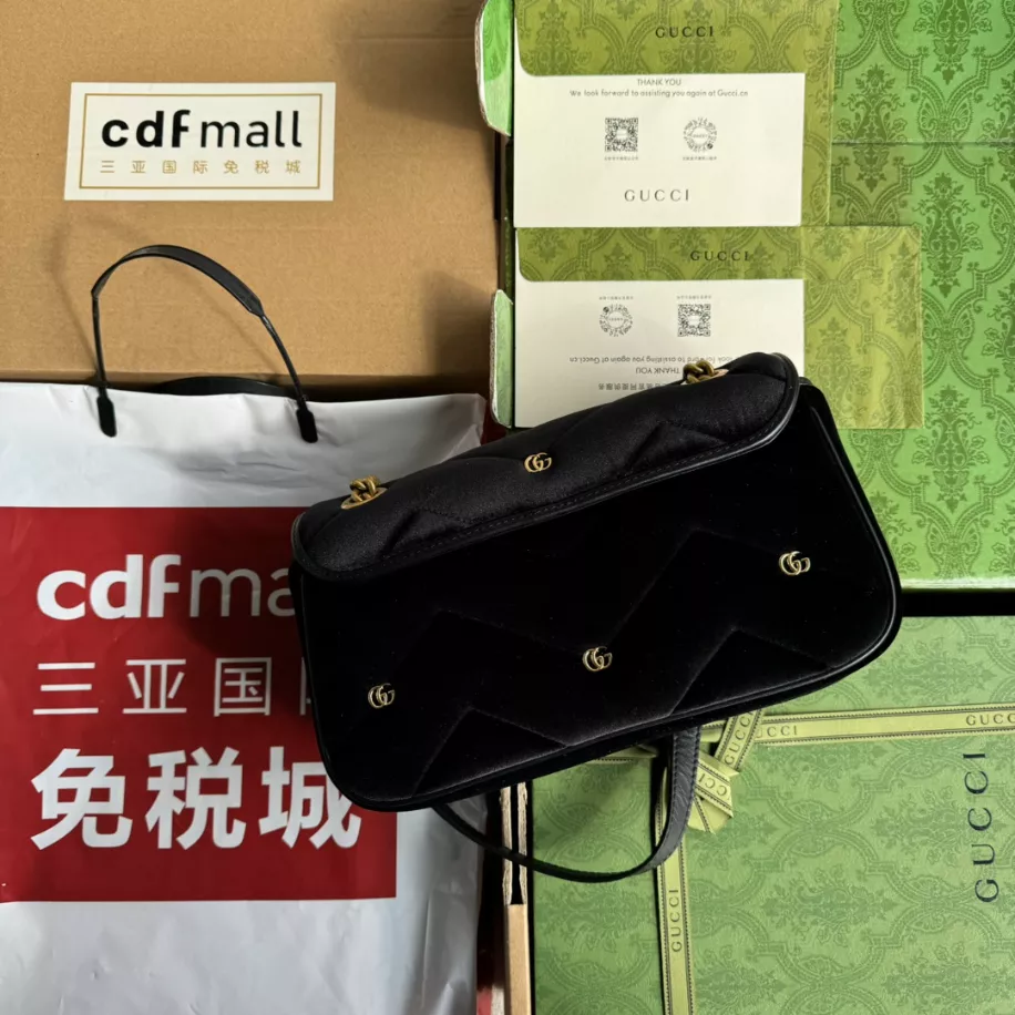 GG Marmont Small Shoulder Bag in Black Velvet - Image 6