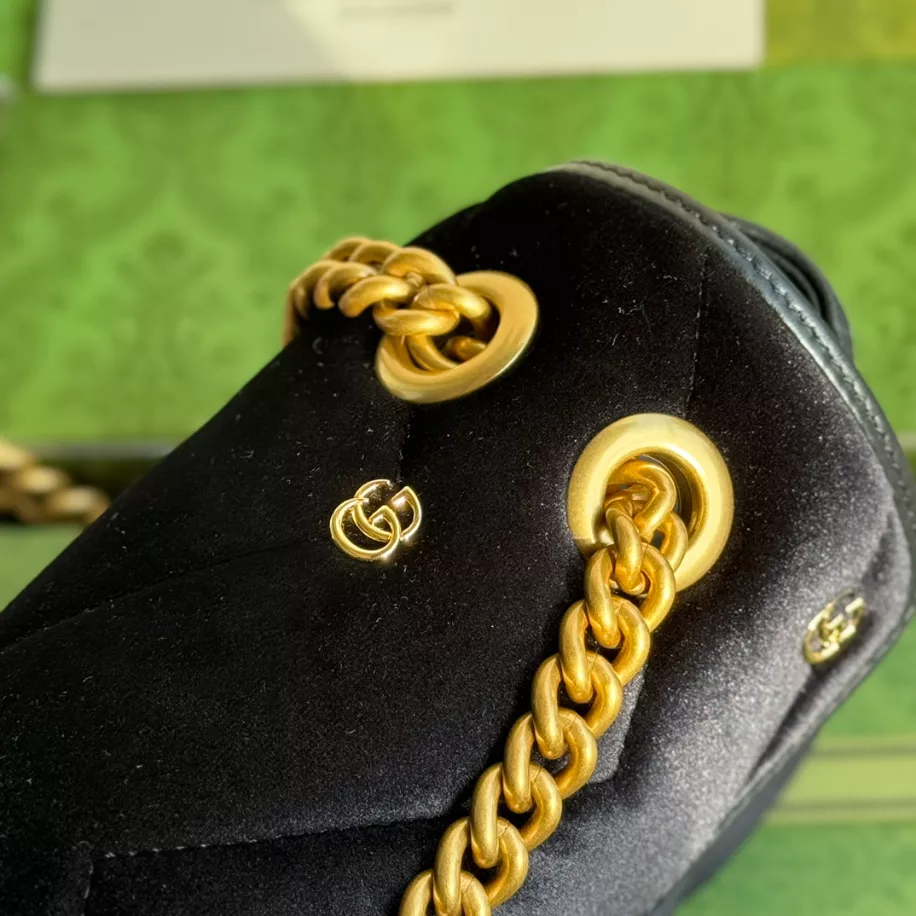 GG Marmont Small Shoulder Bag in Black Velvet - Image 10