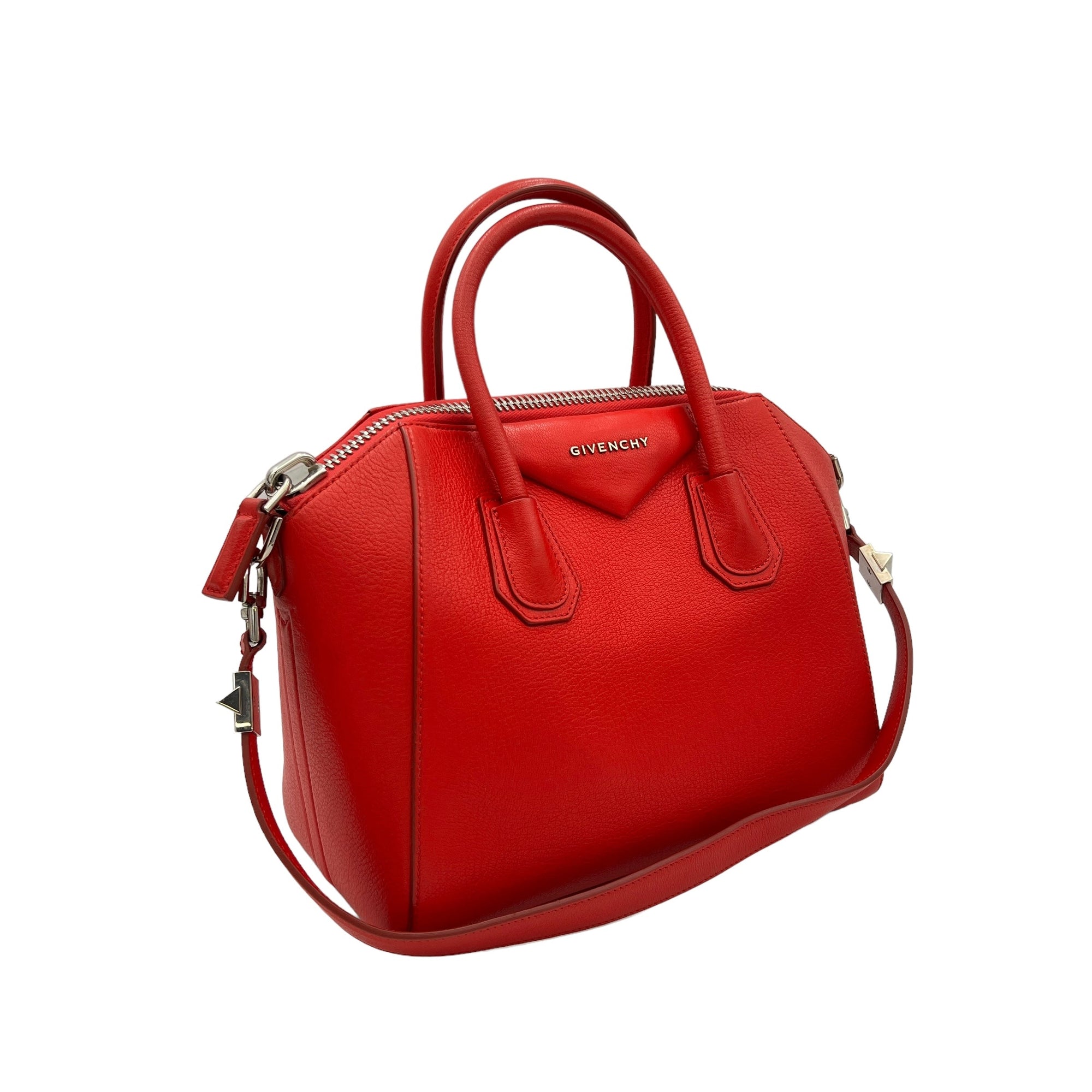 Antigona Small Red Top Handle Bag in Goat Leather, Silver hardware - Image 4