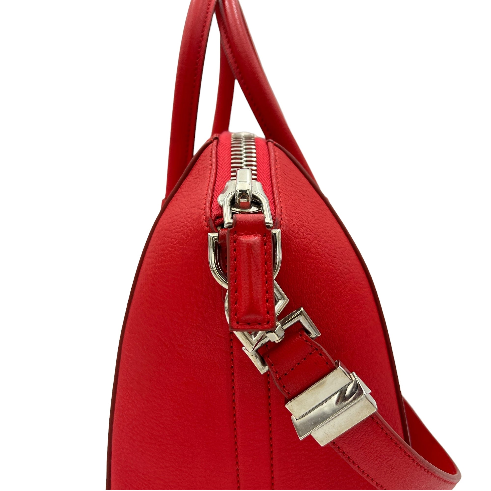 Antigona Small Red Top Handle Bag in Goat Leather, Silver hardware - Image 8