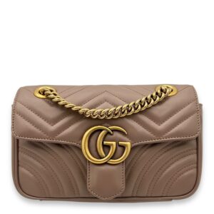 GG Marmont Mini Beige Crossbody Bag in Calfskin, Gold hardware