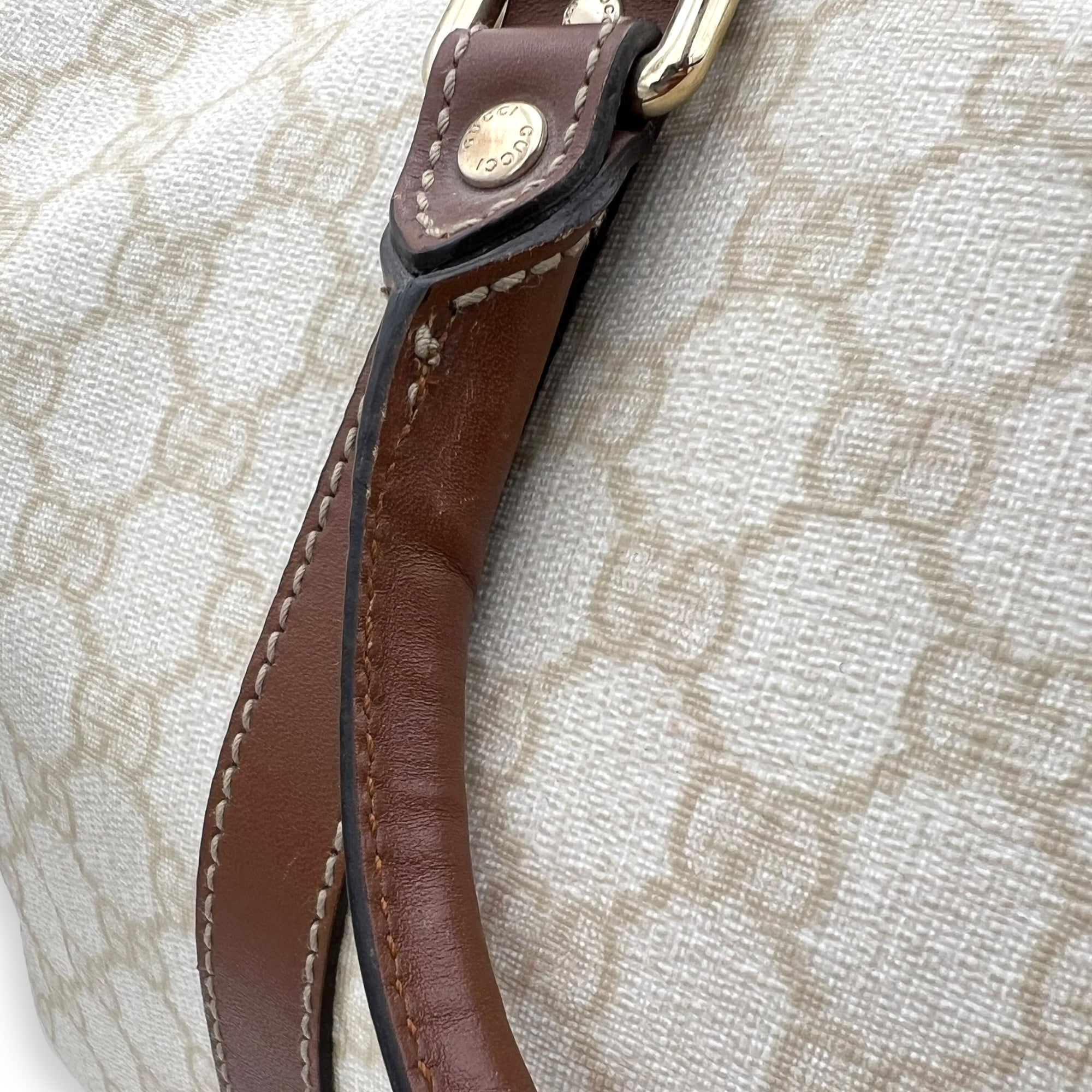 Boston White Top Handle Bag in Coated Canvas, Gold hardware - Image 9