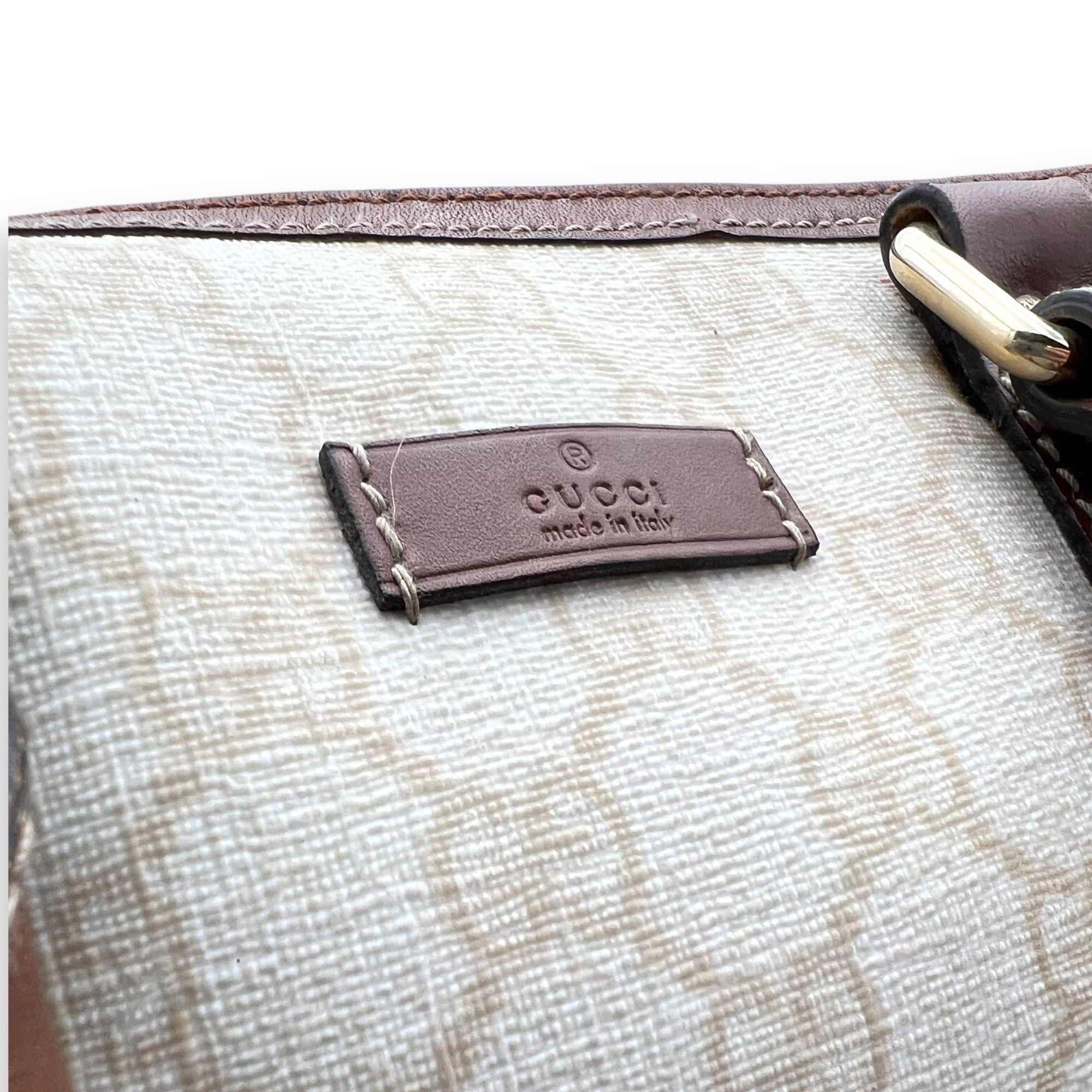 Boston White Top Handle Bag in Coated Canvas, Gold hardware - Image 10