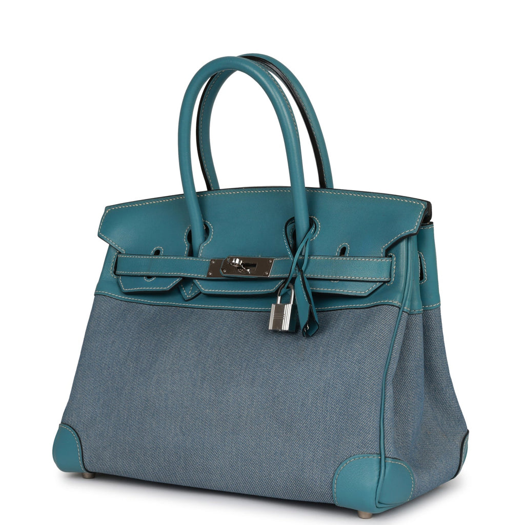 Vintage Hermes Birkin 30 Blue Jean Gulliver and Denim Palladium Hardware - Image 6