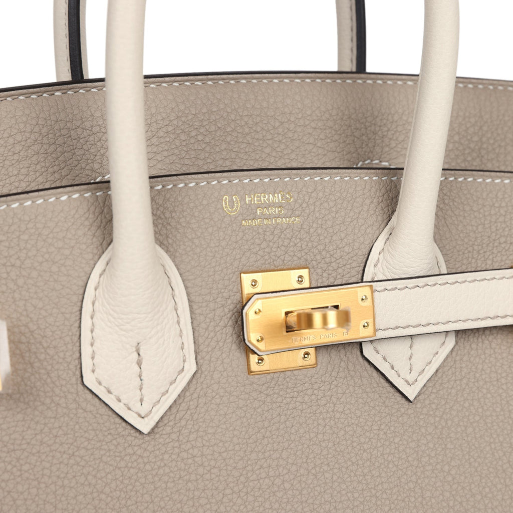 Hermes Special Order (HSS) Birkin 25 Gris Tourterelle and Craie Togo Brushed Gold Hardware - Image 8
