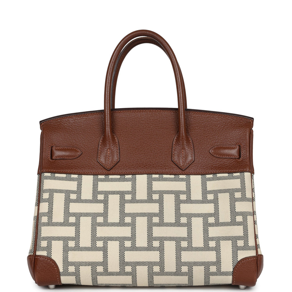 Pre-owned Hermes Birkin 30 Marron D'Inde Buffalo and Mosaique Canvas Palladium Hardware - Image 5
