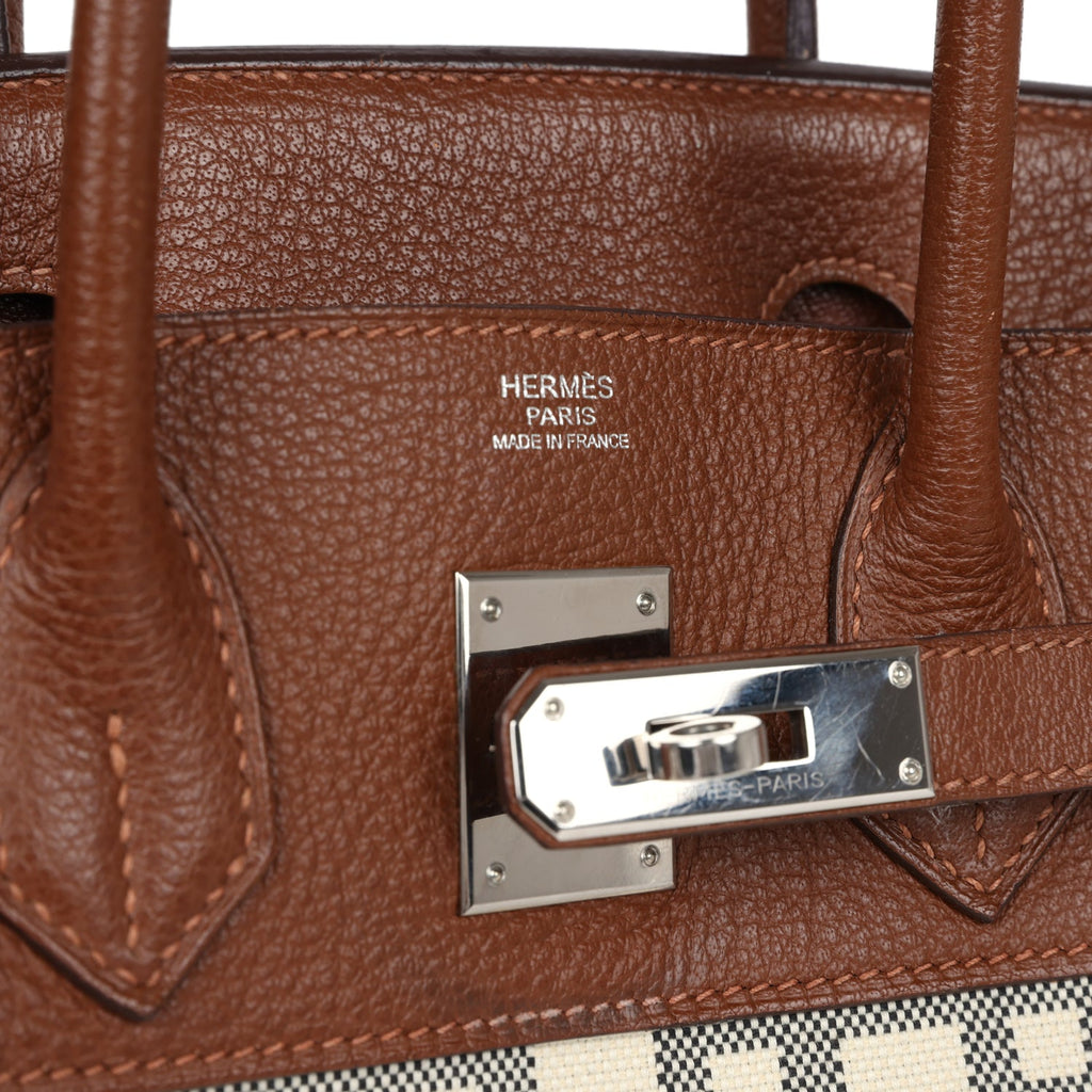Pre-owned Hermes Birkin 30 Marron D'Inde Buffalo and Mosaique Canvas Palladium Hardware - Image 8
