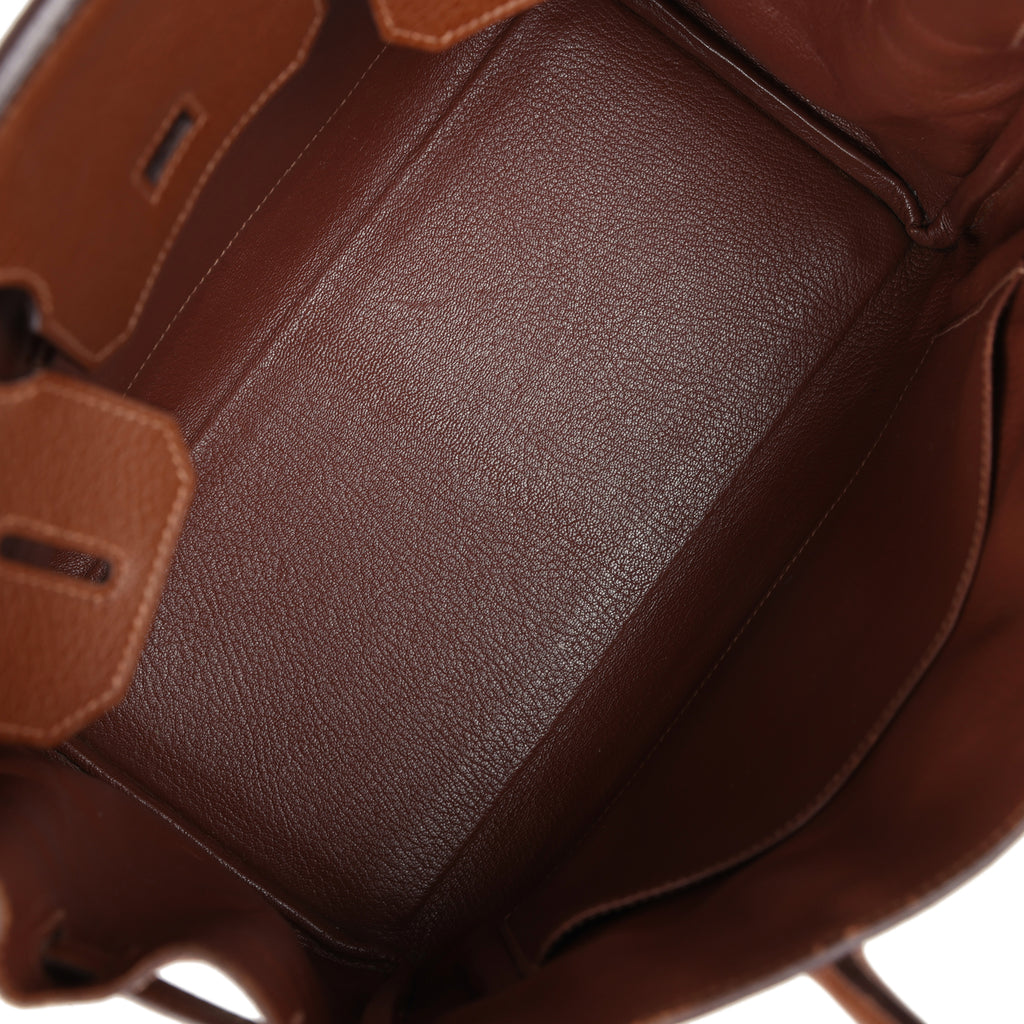 Pre-owned Hermes Birkin 30 Marron D'Inde Buffalo and Mosaique Canvas Palladium Hardware - Image 9