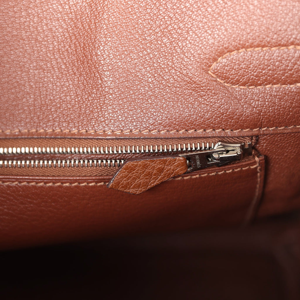 Pre-owned Hermes Birkin 30 Marron D'Inde Buffalo and Mosaique Canvas Palladium Hardware - Image 10