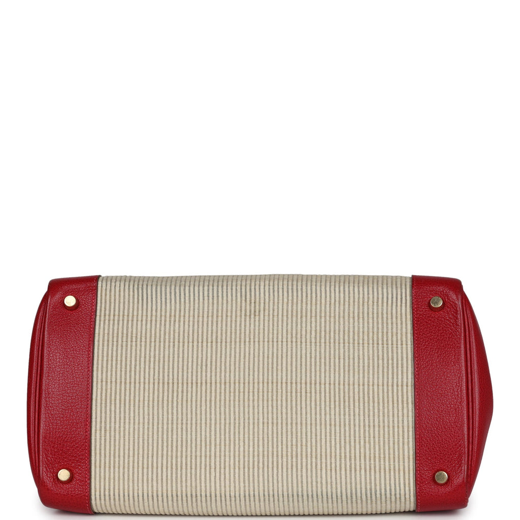Vintage Hermes Birkin 35 Rouge Vif Buffalo and Crinoline Gold Hardware - Image 7