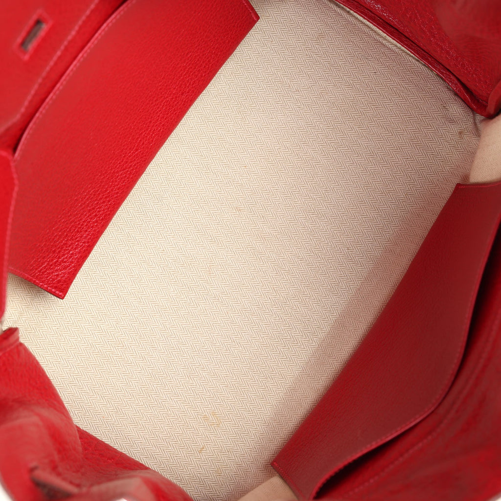 Vintage Hermes Birkin 35 Rouge Vif Buffalo and Crinoline Gold Hardware - Image 9