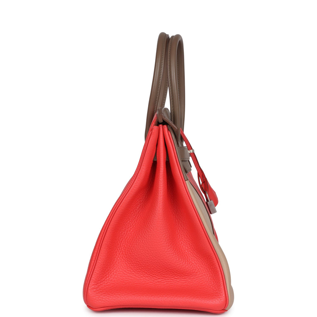 Pre-owned Hermes Birkin 30 Cascade Rose Jaipur, Etoupe and Argile Swift and Clemence Brushed Palladium Hardware - Image 4