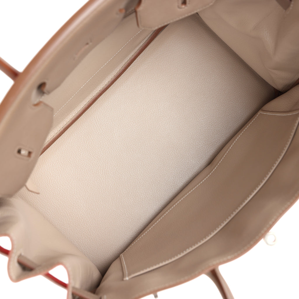 Pre-owned Hermes Birkin 30 Cascade Rose Jaipur, Etoupe and Argile Swift and Clemence Brushed Palladium Hardware - Image 9