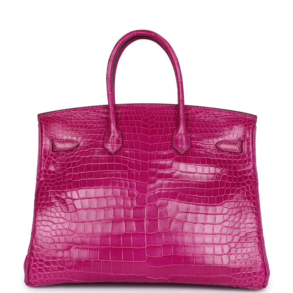 Pre-owned Hermes Birkin 35 Rose Sheherazade Shiny Porosus Crocodile Palladium Hardware - Image 5