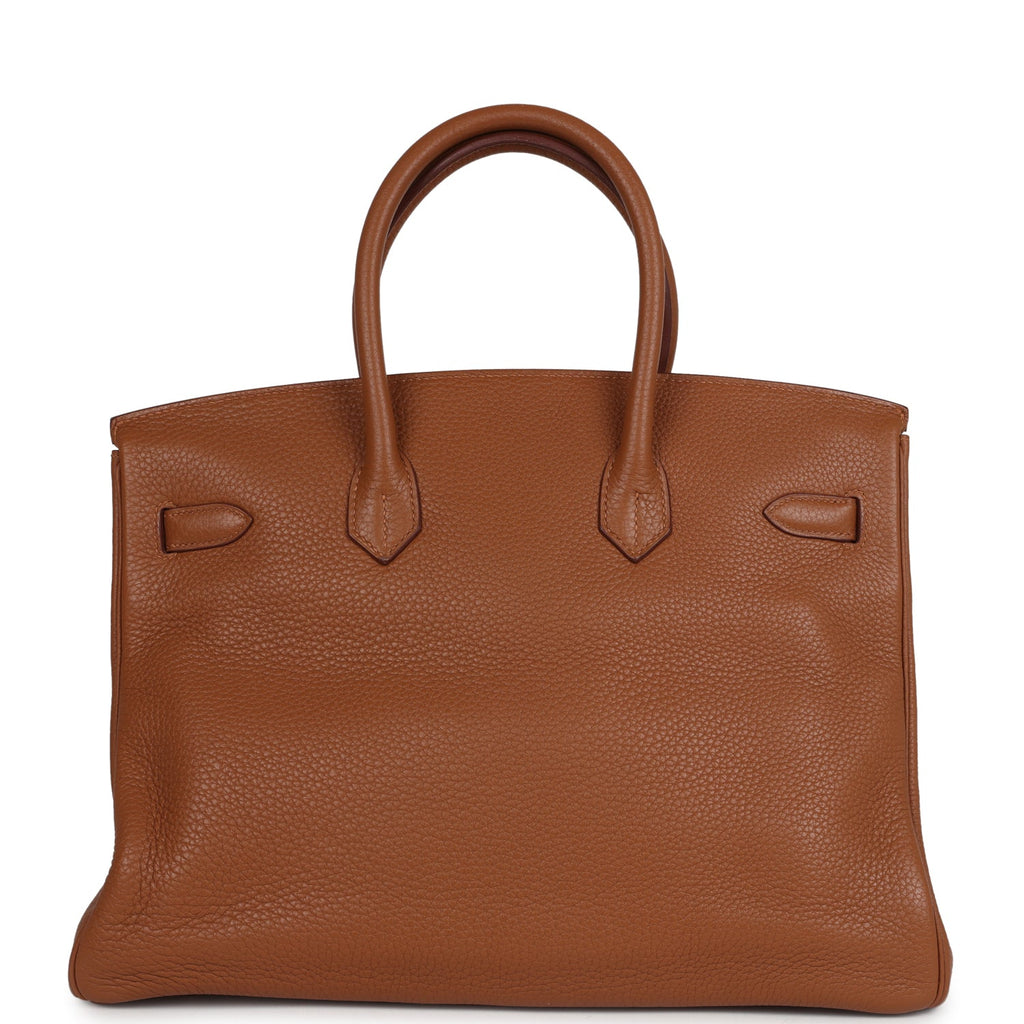 Pre-owned Hermes Birkin Club 35 Gold and Marron d'Inde Clemence and Ficelle Lizard Permabrass Hardware - Image 5