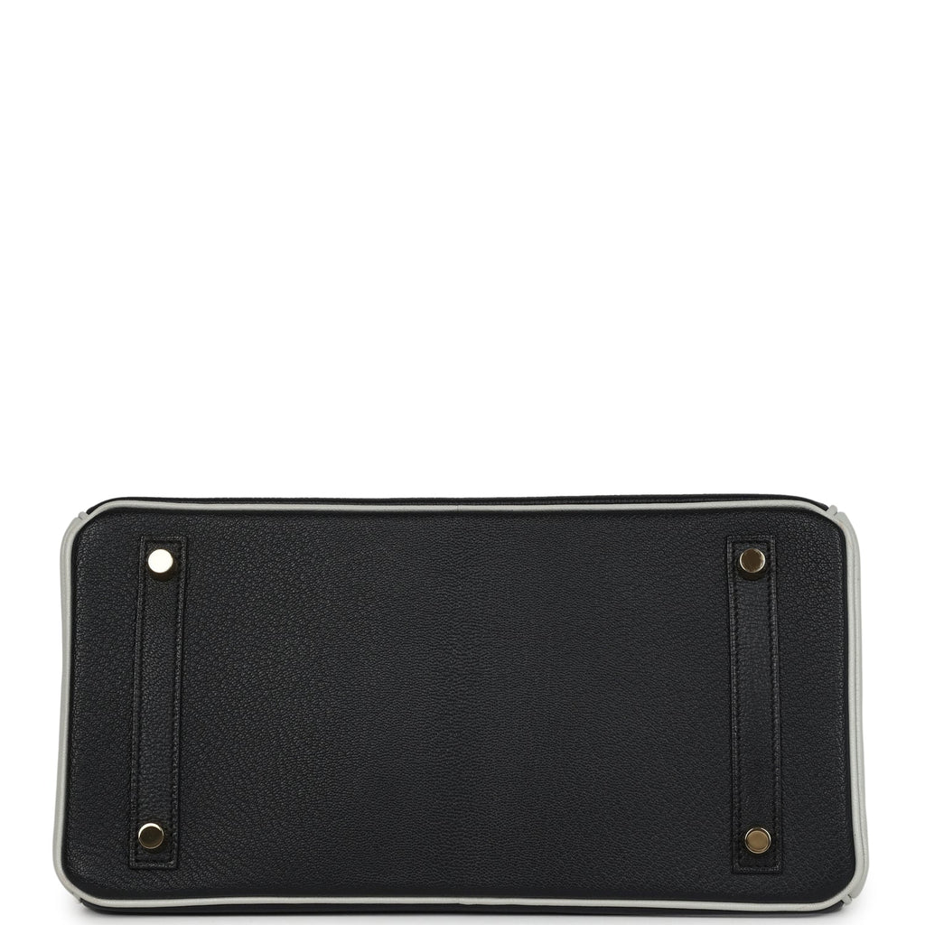Pre-owned Hermes Special Order (HSS) Birkin 30 Black and Gris Perle Chevre Mysore Brushed Gold Hardware - Image 7