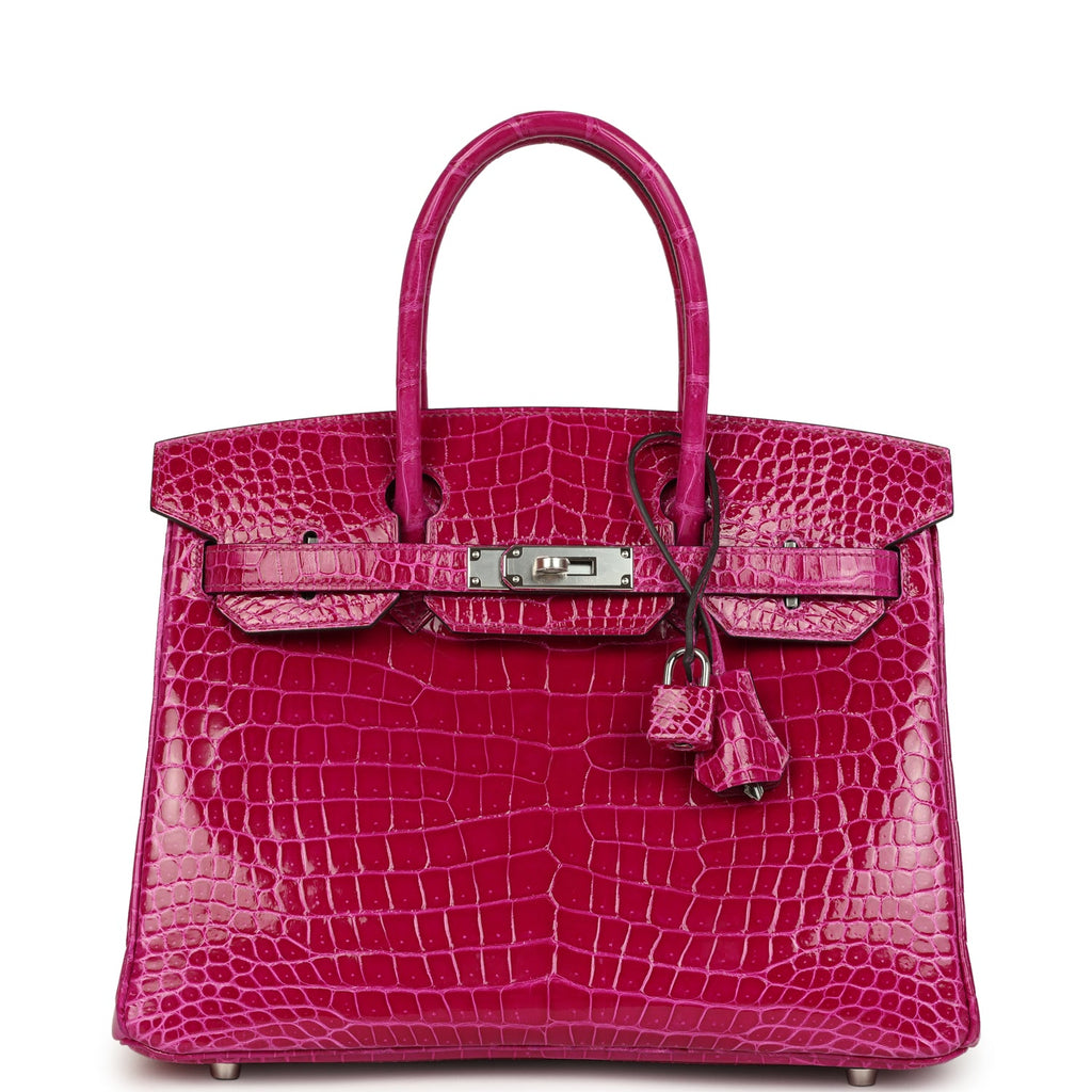 Pre-owned Hermes Birkin 30 Rose Poupre Shiny Porosus Crocodile Palladium Hardware