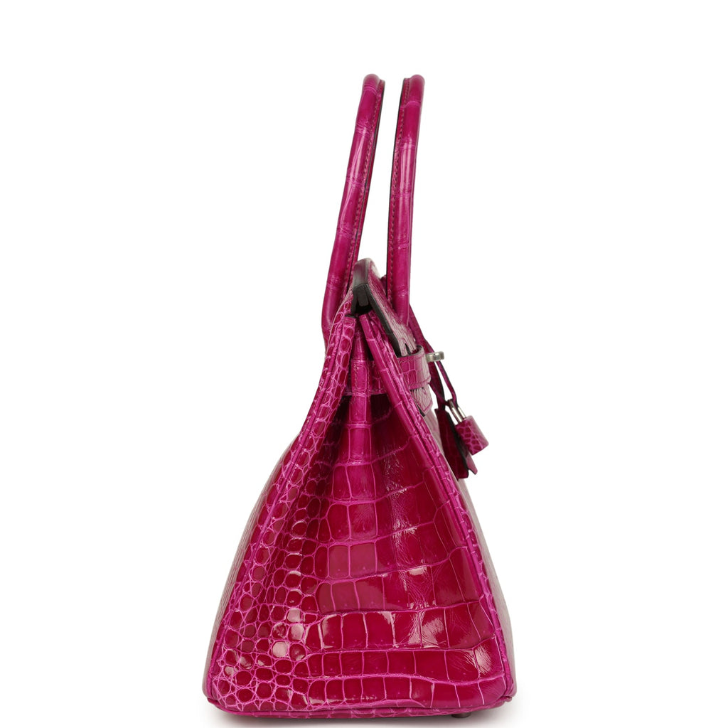 Pre-owned Hermes Birkin 30 Rose Poupre Shiny Porosus Crocodile Palladium Hardware - Image 4