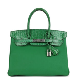 Pre-owned Hermes Birkin 30 Bambou Togo and Shiny Niloticus Crocodile Touch Palladium Hardware