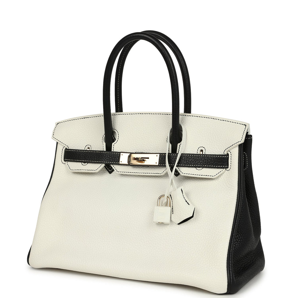 Pre-owned Hermes Special Order (HSS) Birkin 30 White and Black Clemence Permabrass Hardware - Image 6