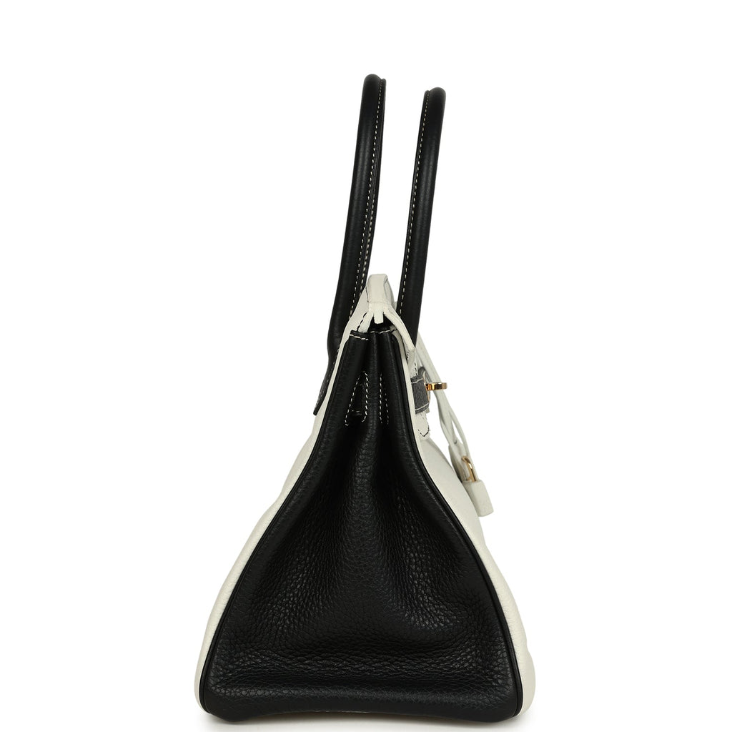 Pre-owned Hermes Special Order (HSS) Birkin 30 White and Black Clemence Permabrass Hardware - Image 4