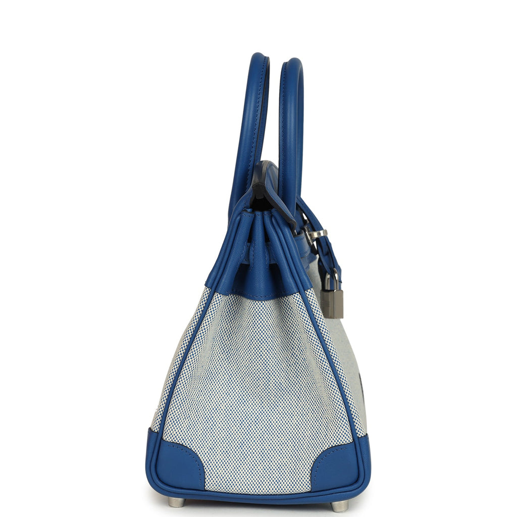 Hermes Birkin 25 Bleu France Swift and Bleu Bill-Ecru Toile H Canvas Palladium Hardware - Image 4