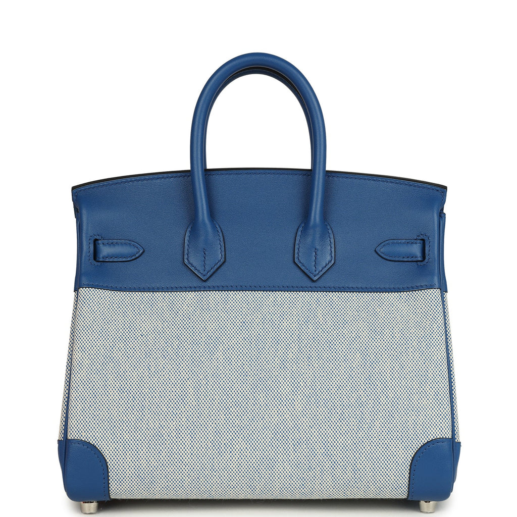 Hermes Birkin 25 Bleu France Swift and Bleu Bill-Ecru Toile H Canvas Palladium Hardware - Image 5