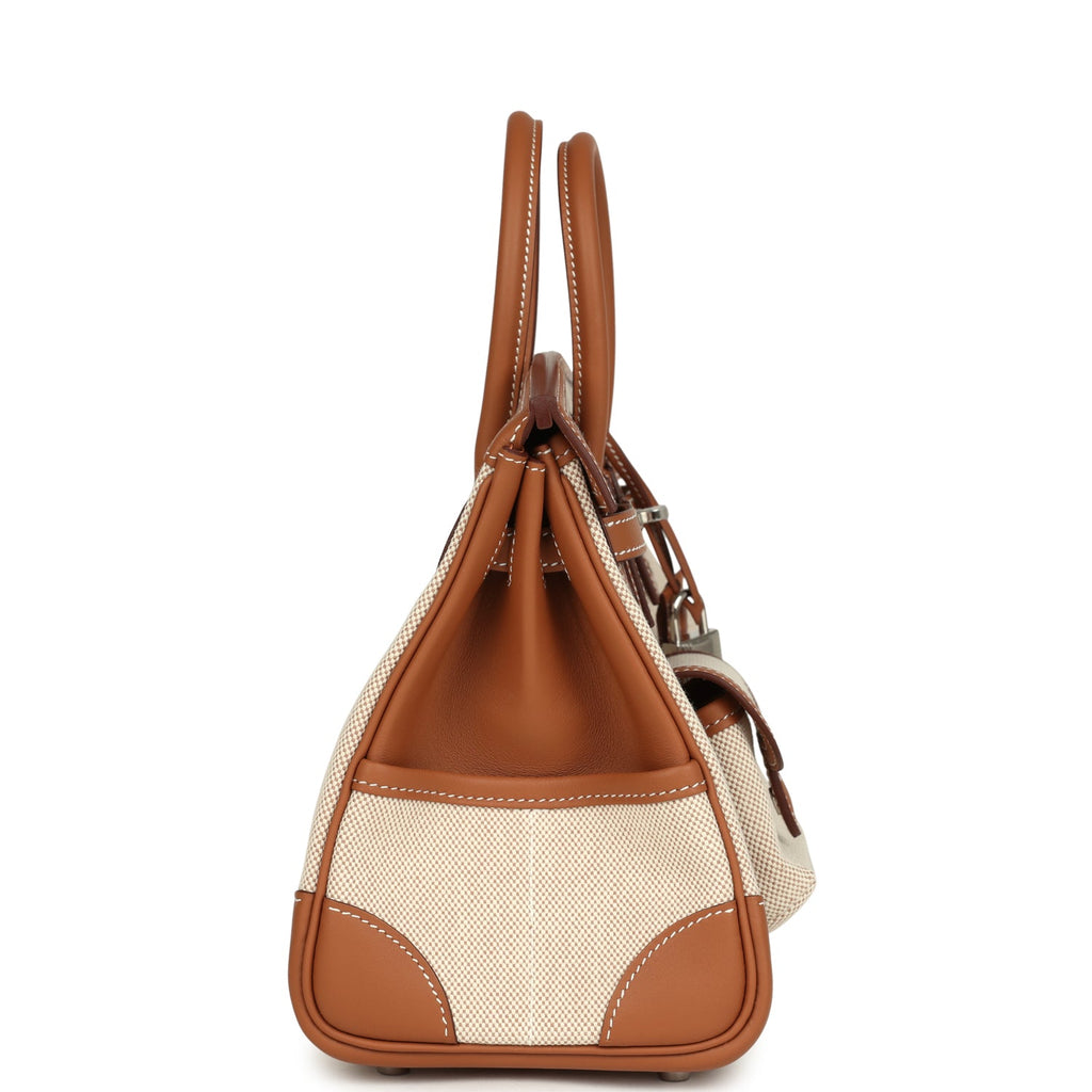 Hermes Birkin 25 Cargo Ecru-Beige Toile H and Gold Swift Palladium Hardware - Image 4