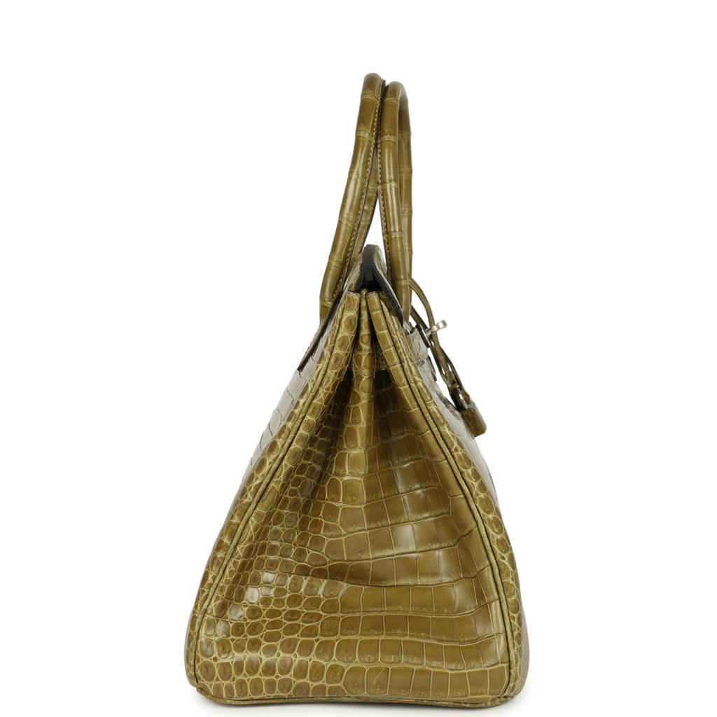 Vintage Hermes Birkin 35 Vert Anis Shiny Porosus Crocodile Palladium Hardware - Image 4