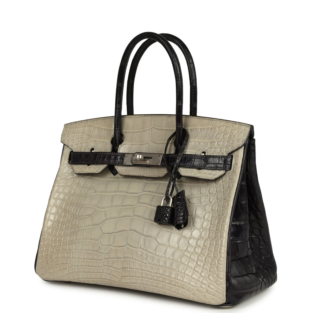 Pre-owned Hermes Special Order (HSS) Birkin 30 Gris Perle and Prunoir Matte Alligator Brushed Palladium Hardware - Image 6