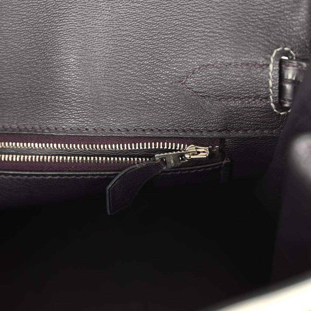 Pre-owned Hermes Special Order (HSS) Birkin 30 Gris Perle and Prunoir Matte Alligator Brushed Palladium Hardware - Image 10