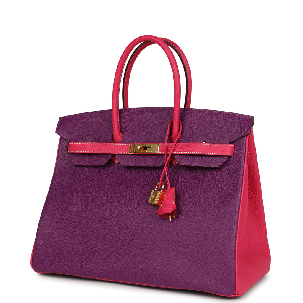 Pre-owned Hermes Special Order (HSS) Birkin 35 Rose Tyrien and Violet Epsom Gold Hardware - Image 6