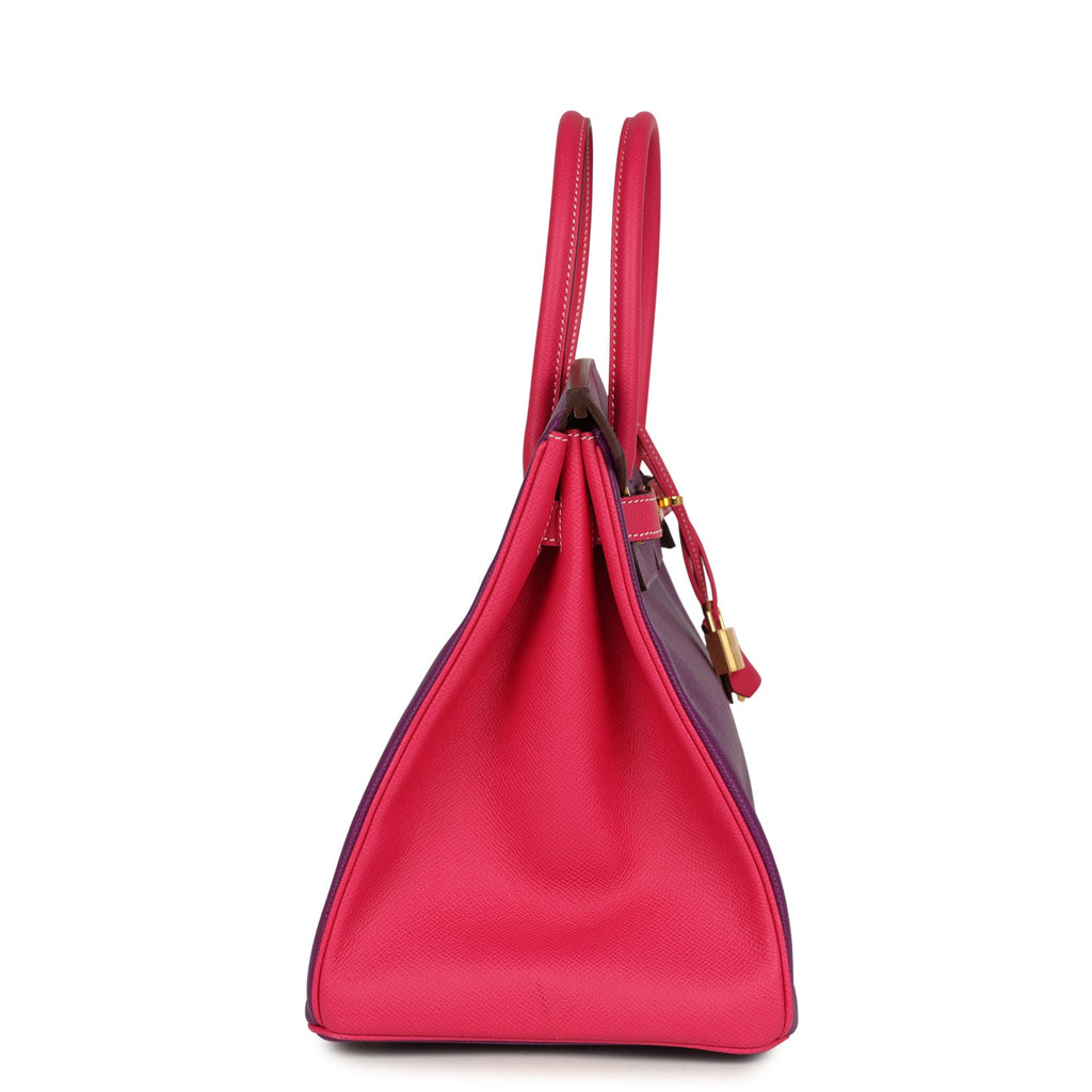 Pre-owned Hermes Special Order (HSS) Birkin 35 Rose Tyrien and Violet Epsom Gold Hardware - Image 4