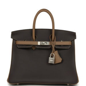 Hermes Special Order (HSS) Birkin 25 Ebene and Beige De Weimar Swift Brushed Palladium Hardware