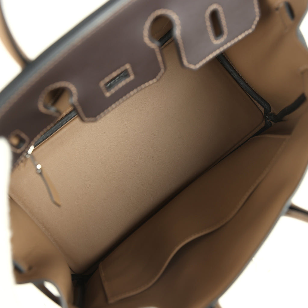 Hermes Special Order (HSS) Birkin 25 Ebene and Beige De Weimar Swift Brushed Palladium Hardware - Image 9