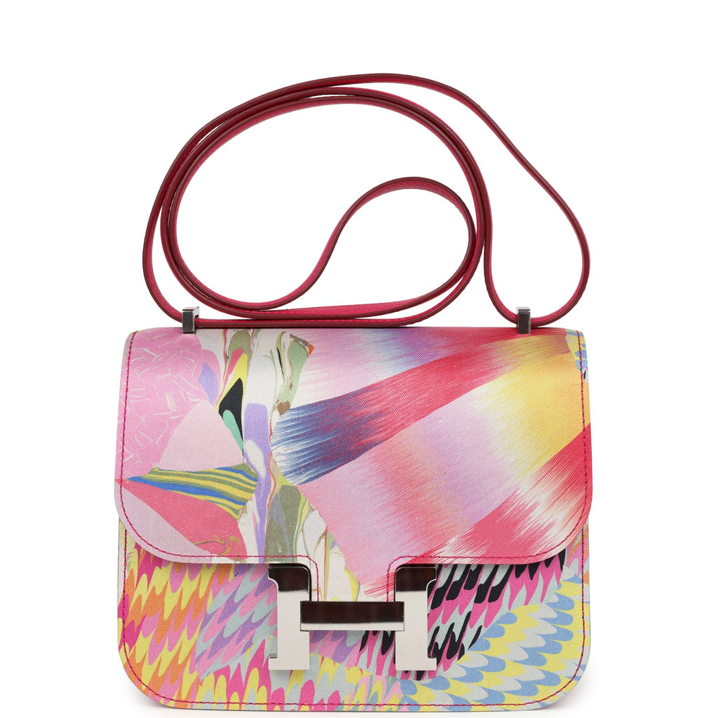 Pre-owned Hermes Constance 18 "Marble Silk" Rose Mexico Swift Palladium Hardware