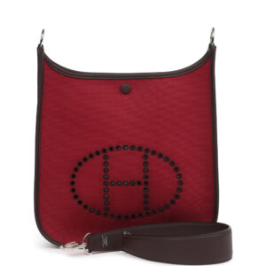Hermes Neo Evelyne PM Rubis Officier Canvas and Rouge Sellier Swift Palladium Hardware