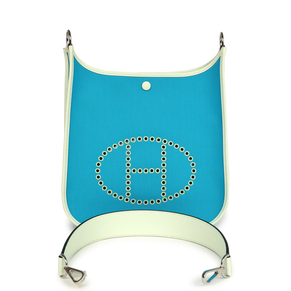 Hermes Neo Evelyne PM Bleu Azteque Officier Canvas and Vert Fizz Swift Palladium Hardware - Image 8