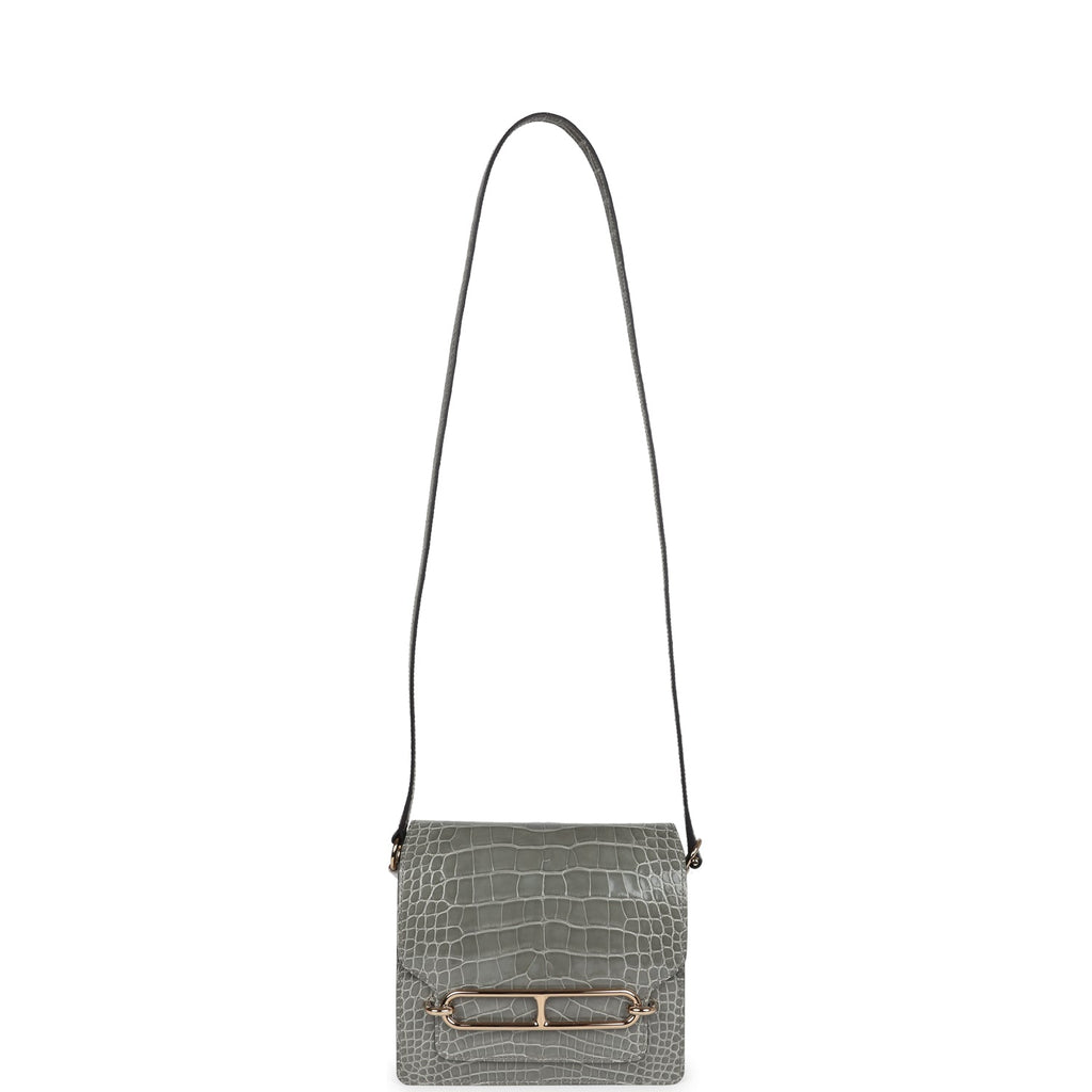 Hermes Mini Roulis Gris Ciment Shiny Alligator Permabrass Hardware - Image 9