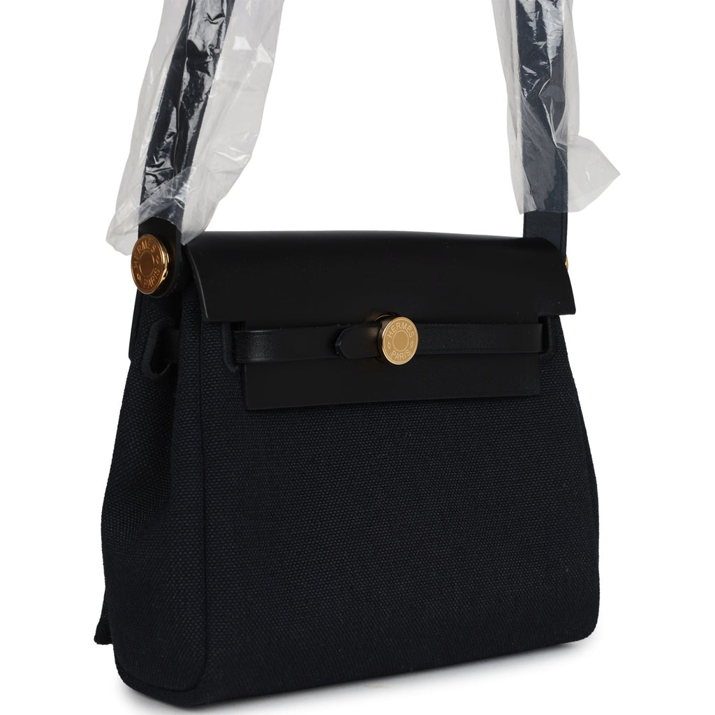 Hermes Herbag Zip 20 Mini Black Toile Militaire Canvas and Black Vache Hunter Gold Hardware - Image 3