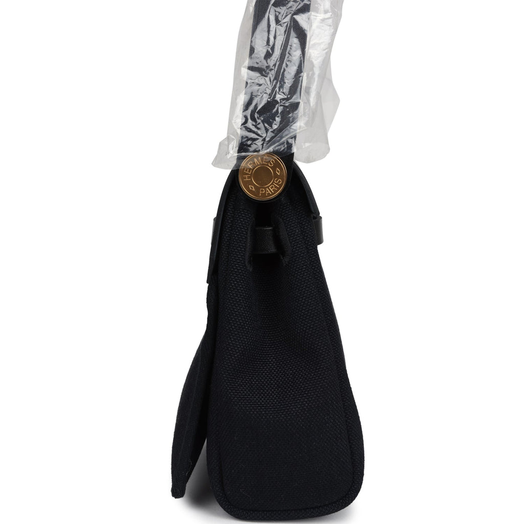 Hermes Herbag Zip 20 Mini Black Toile Militaire Canvas and Black Vache Hunter Gold Hardware - Image 4